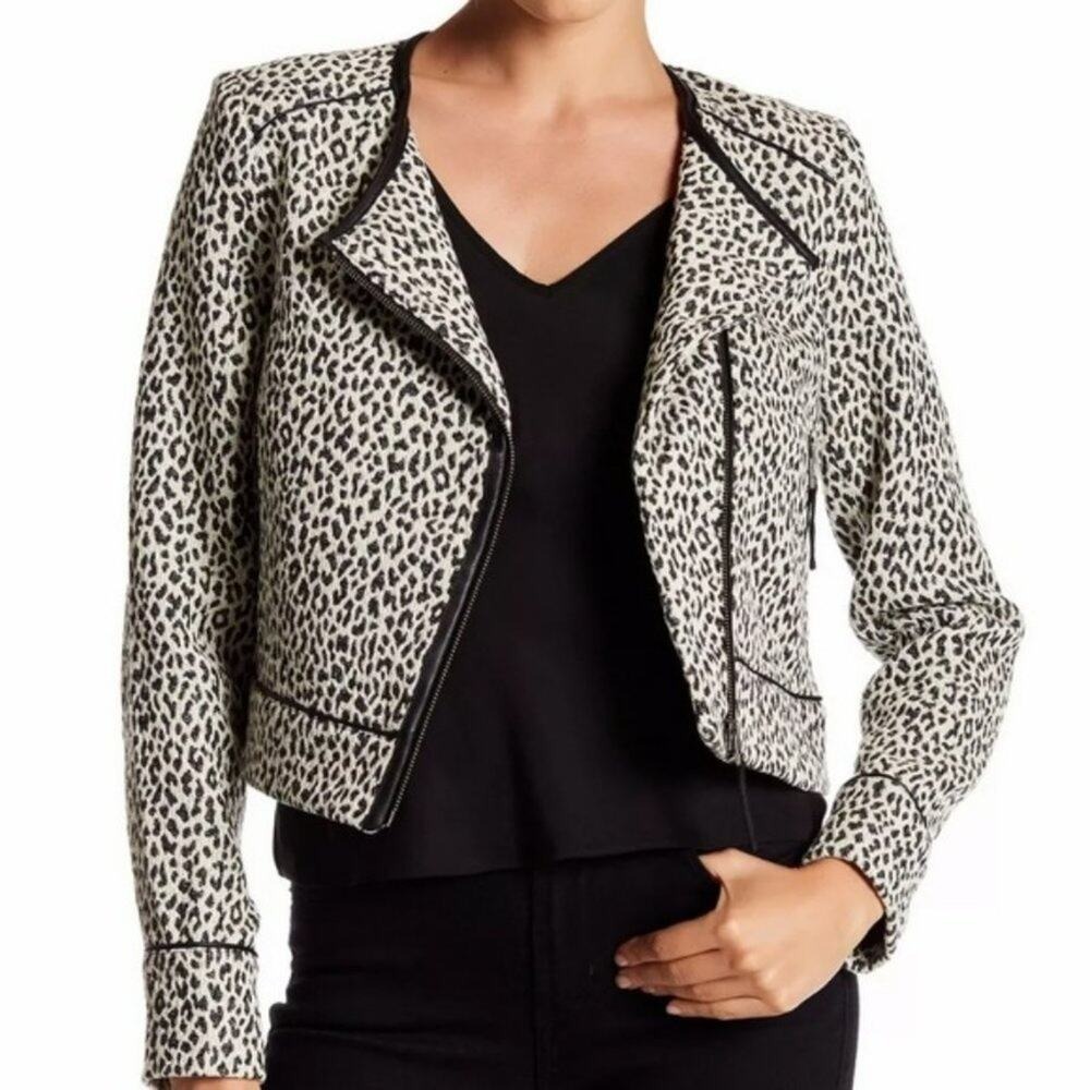 Joie Pattyn Animal Print Moto Jacket Size Large